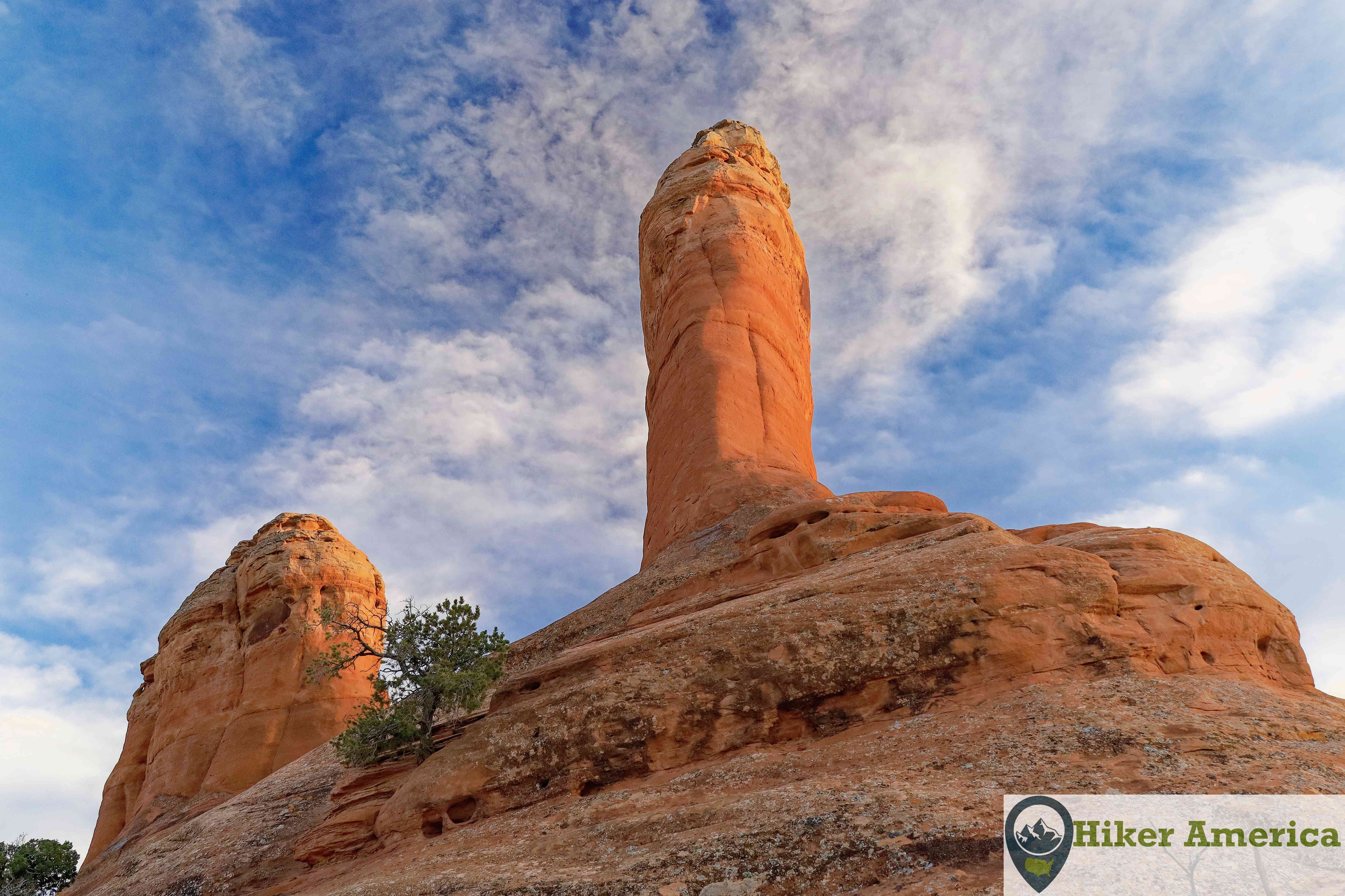 A rock tower on the slickrock area of the Broken Arch Trail.